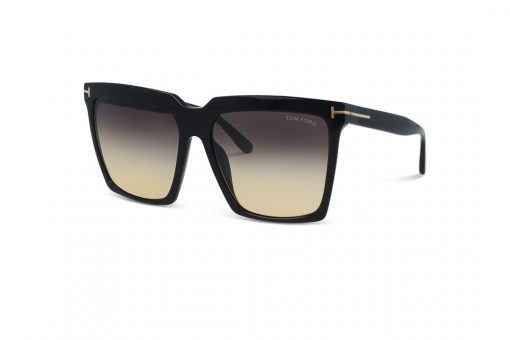 משקפי שמש טום פורד מסגרת אוברסייז מרובעת בצבע שחור  ועדשות אפורות