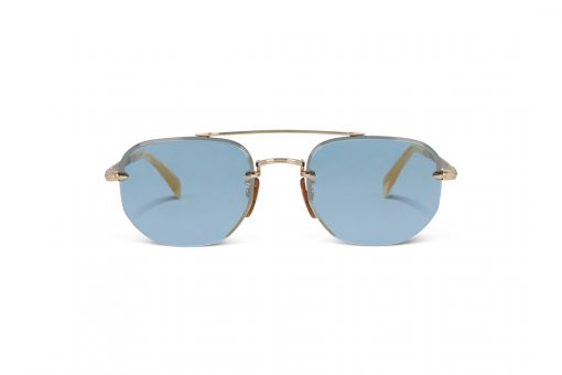 משקפי שמש דיוויד בקהאם  מסגרת גיאומטרית בצבע זהב ועדשות כחולות