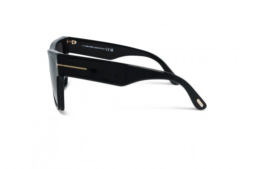 משקפי שמש Tom Ford מסגרת גיאומטרית בצבע שחור ועדשות אפורות מדורגות