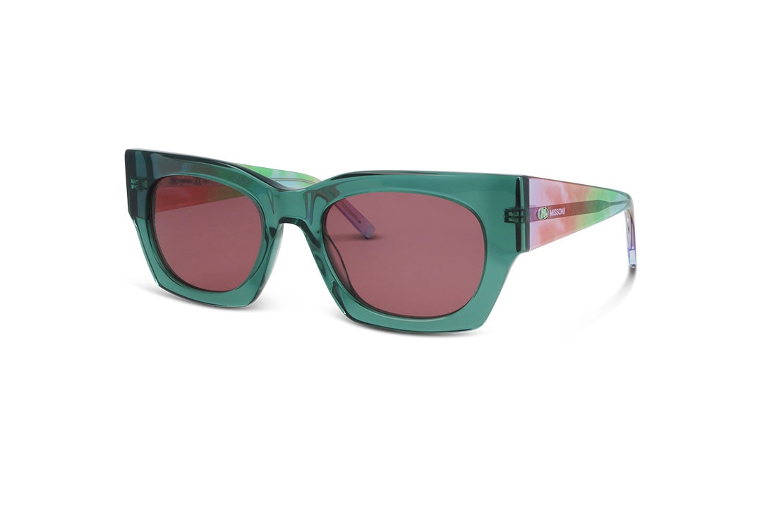 משקפי שמש מיסוני מסגרת מרובעת  בצבע ירוק ועדשות בורדוות
