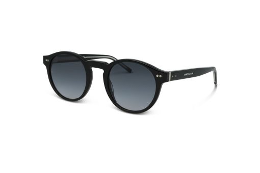משקפי שמש Tommy Hilfiger מסגרת עגולה בצבע שחור ועדשות אפורות מדורגות