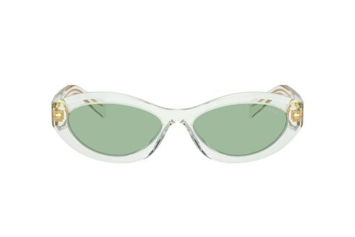 משקפי שמש Prada מסגרת חתולית בצבע שקוף ועדשות ירוקות